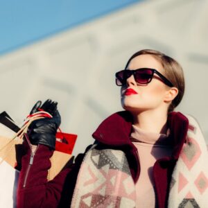 Fashionista Shopping with Tense Facial Expression